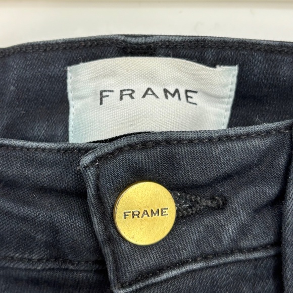 Frame Size 1 Womens Le One Flare Jeans Faded Black Denim Five Pocket High Rise - Picture 3 of 10